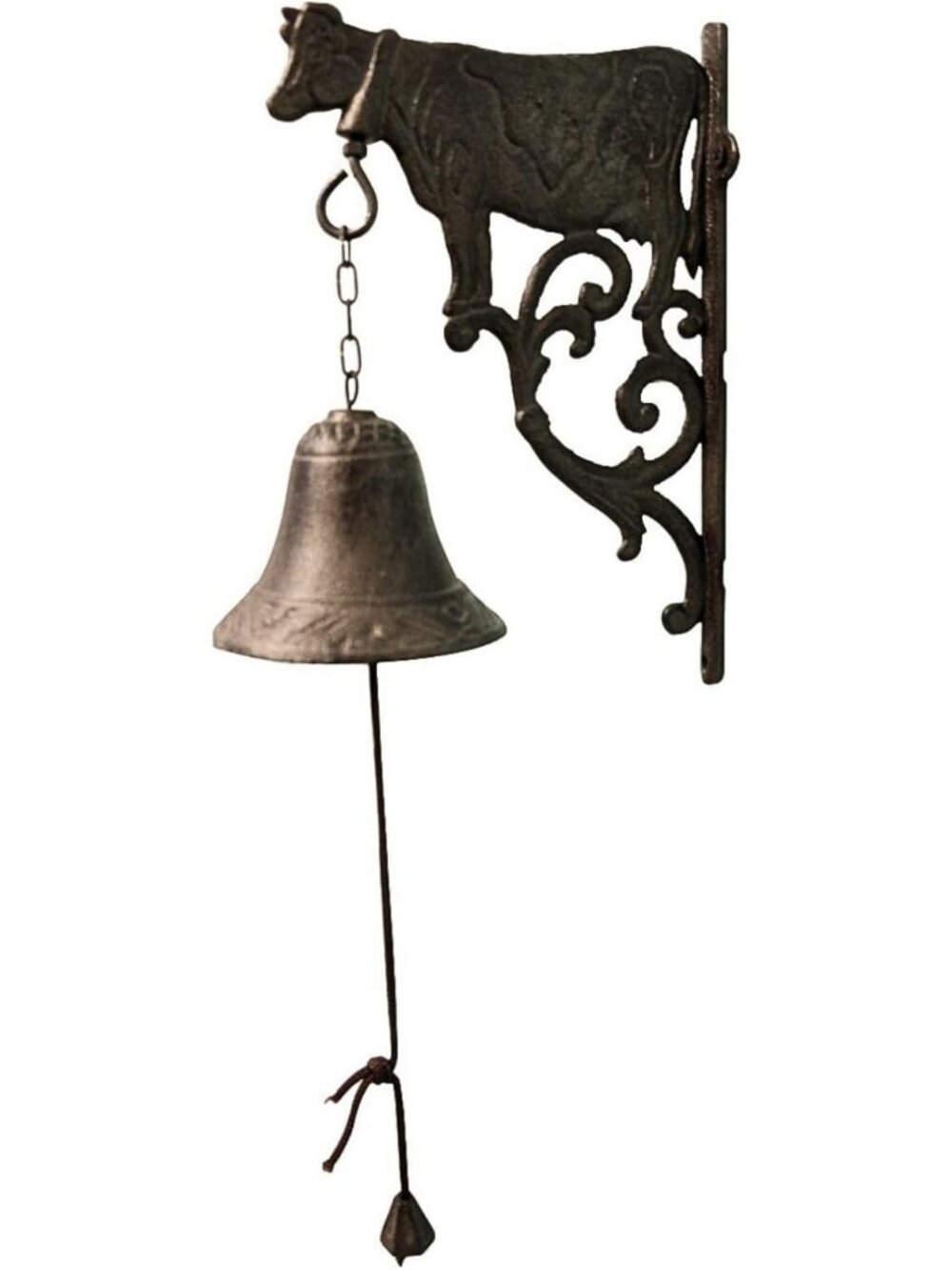 Rustic Cast Iron Wall Bell with Embossed Cow Design - Farmhouse Decor Accent
